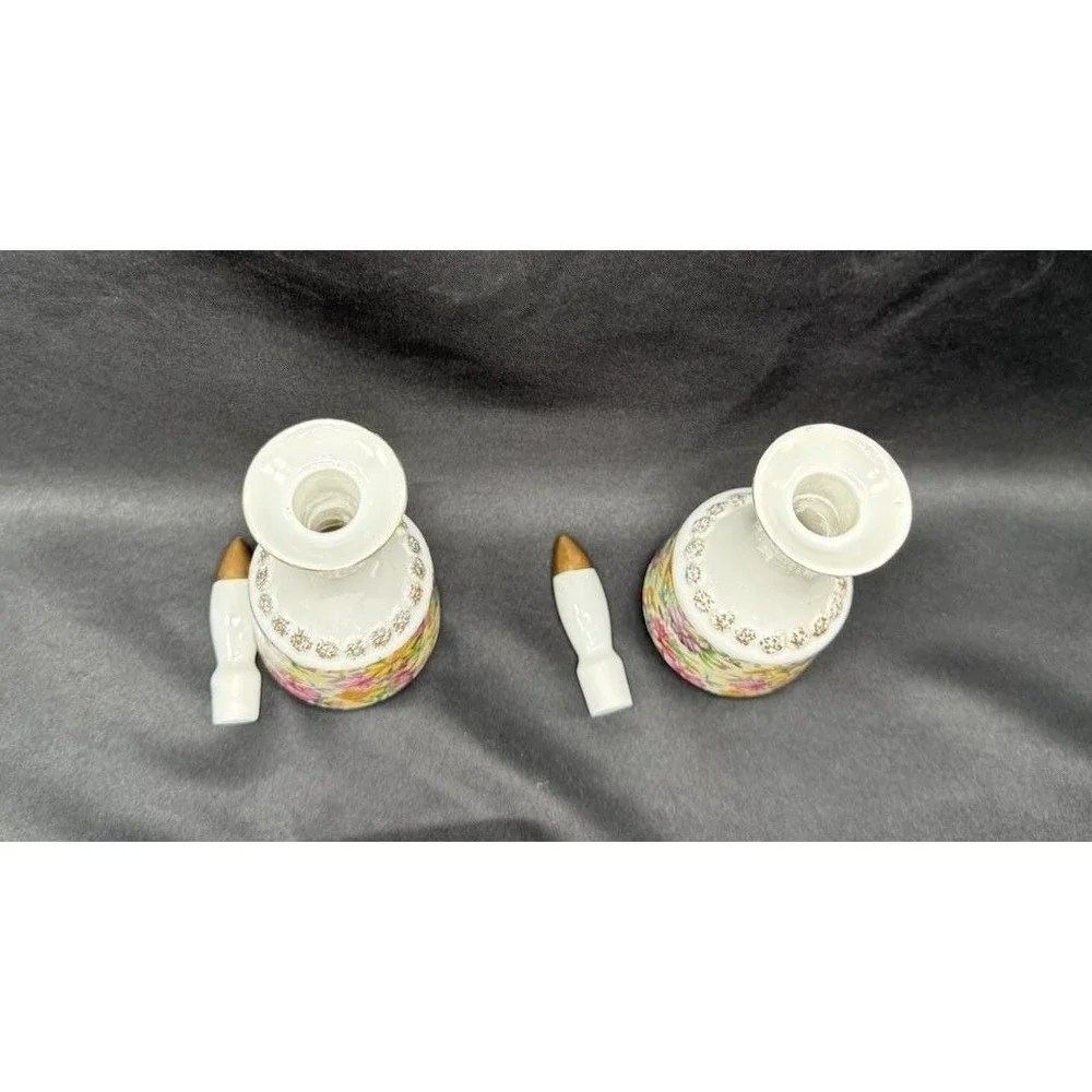 Vintage Tilso Japan Floral Gold Porcelain Dresser Vanity 4 Piece Set Bath Decor